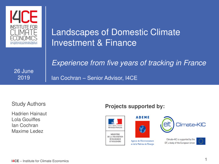 landscapes of domestic climate investment finance