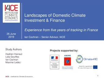 Landscapes of Domestic Climate  Investment &amp; Finance  Experience from five years of tracking in