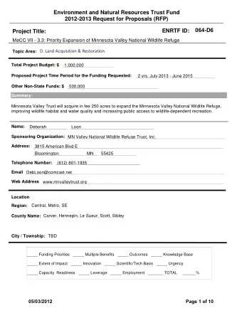 Environment and Natural Resources Trust Fund  2012-2013 Request for Proposals (RFP)  064-D6  ENRTF