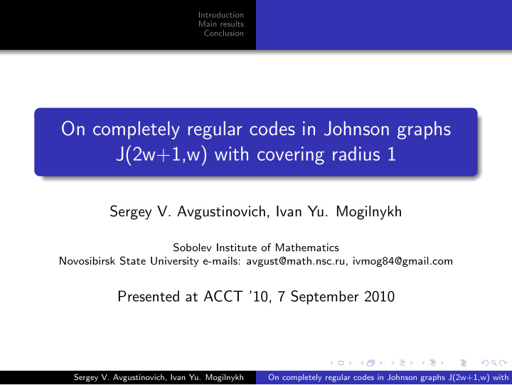on completely regular codes in johnson graphs j 2w 1 w