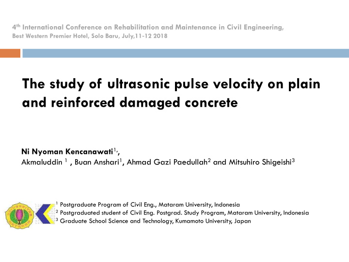 the study of ultrasonic pulse velocity on plain and