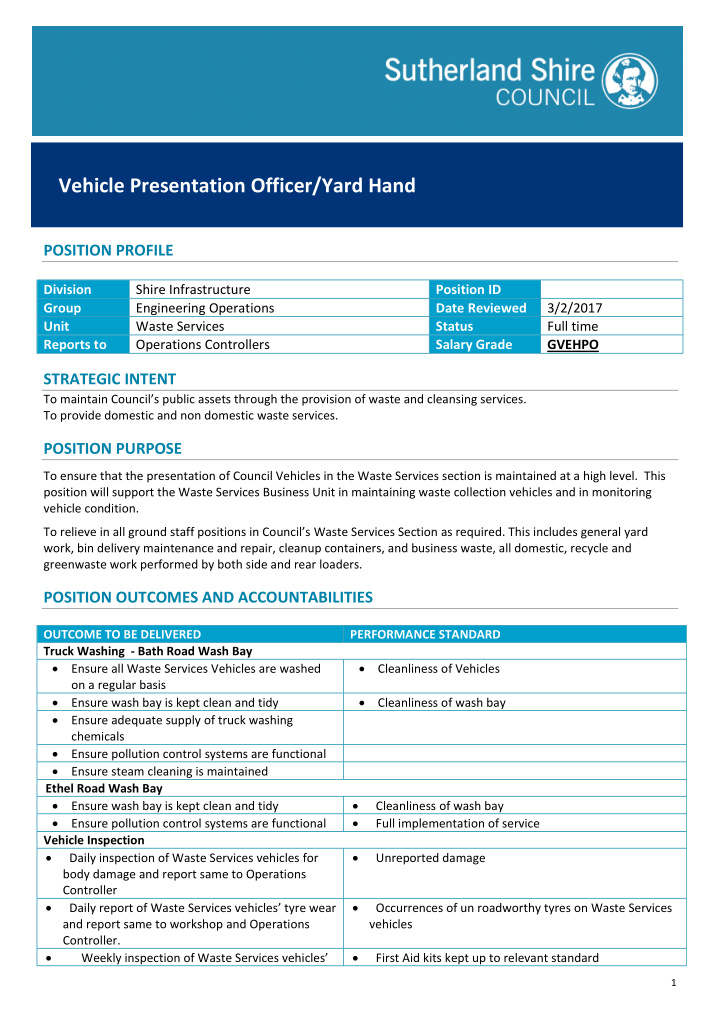 vehicle presentation officer yard hand