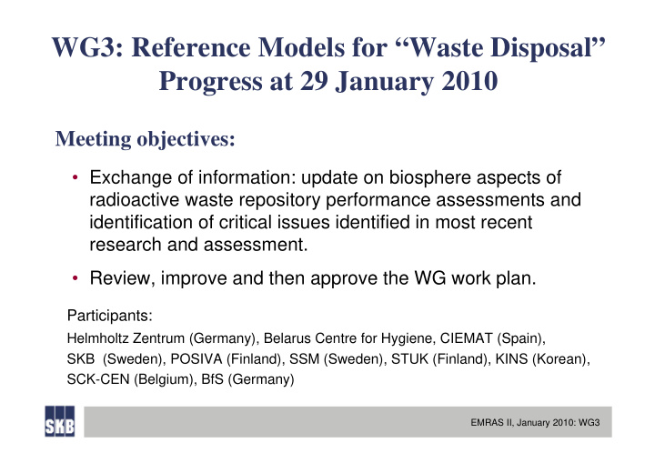 wg3 reference models for waste disposal progress at 29