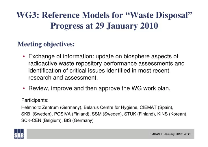 wg3 reference models for waste disposal progress at 29