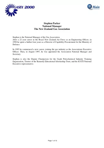 Stephen Parker  National Manager  The New Zealand Gas Association  Stephen is the National Manager