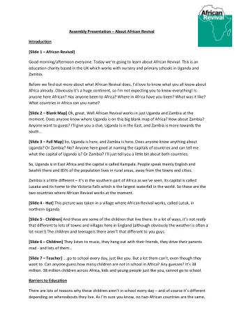 Assembly Presentation  About African Revival  Introduction [Slide 1  African Revival] Good