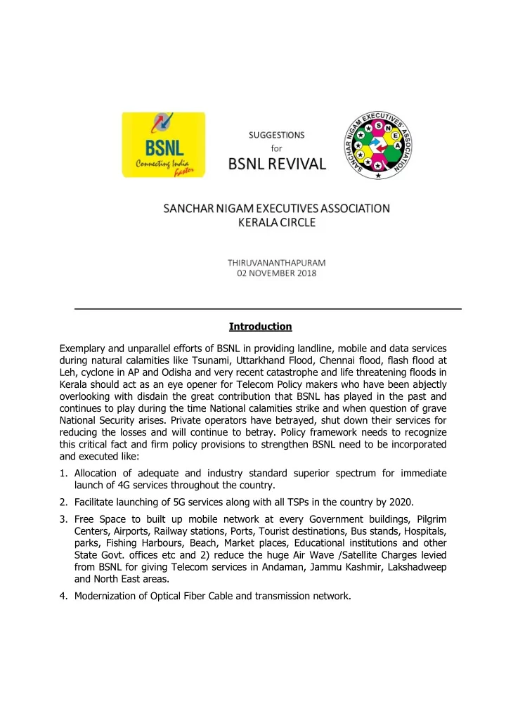 introduction exemplary and unparallel efforts of bsnl in