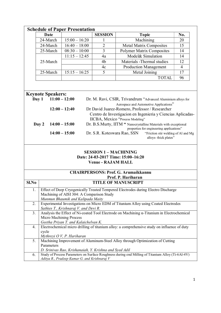 schedule of paper presentation