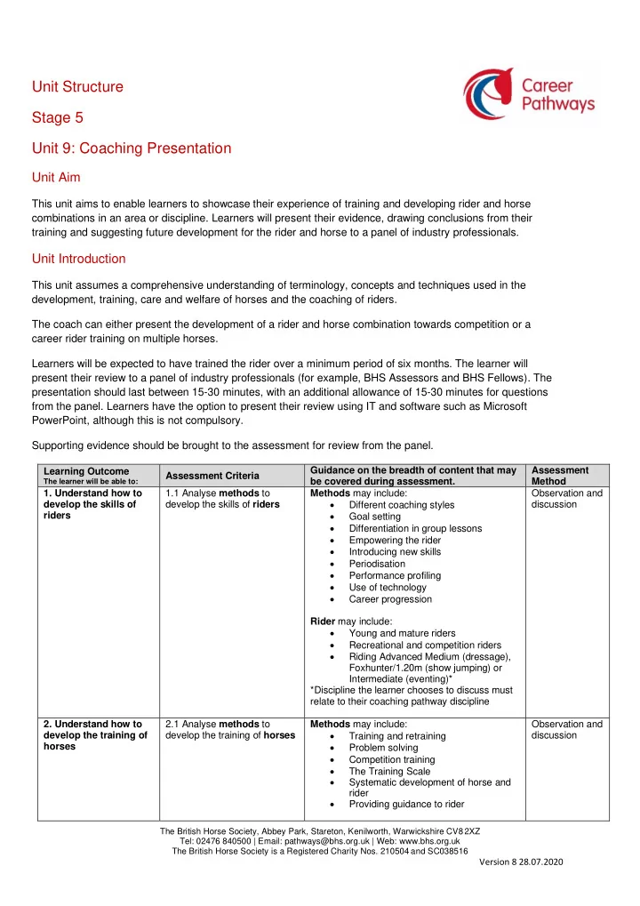 unit structure stage 5 unit 9 coaching presentation