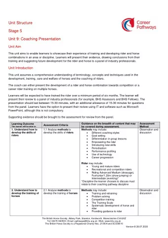 Unit Structure  Stage 5  Unit 9: Coaching Presentation  Unit Aim  This unit aims to enable learners
