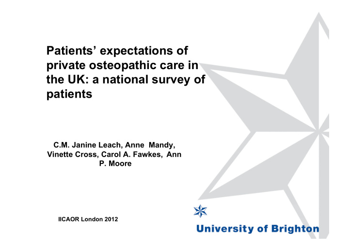 patients expectations of private osteopathic care in the