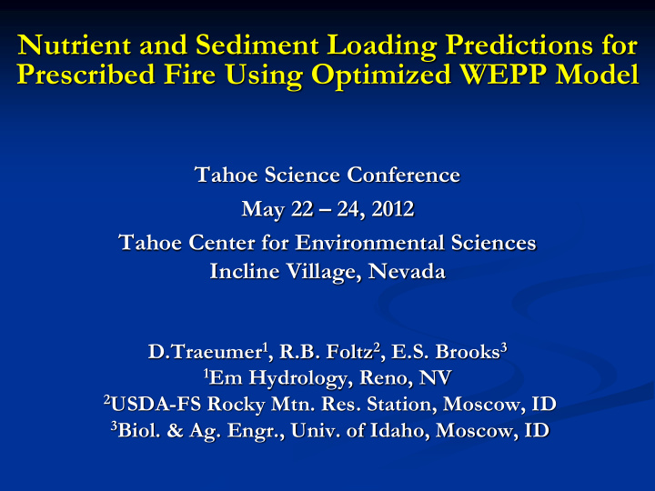 nutrient and sediment loading predictions for prescribed
