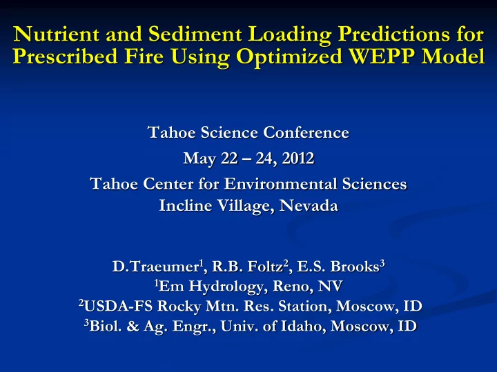 nutrient and sediment loading predictions for prescribed