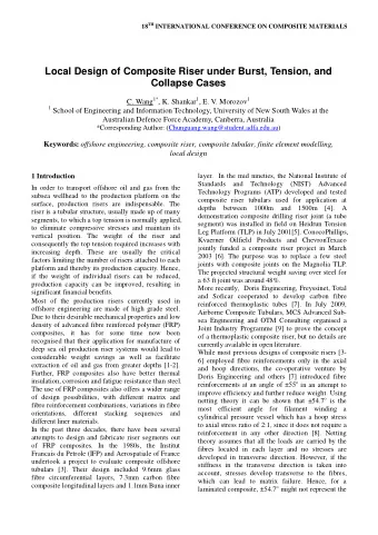 Local Design of Composite Riser under Burst, Tension, and  Collapse Cases C. Wang 1* , K. Shankar 1