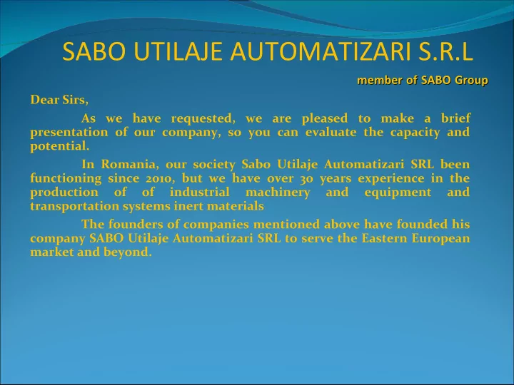 sabo utilaje automatizari s r l