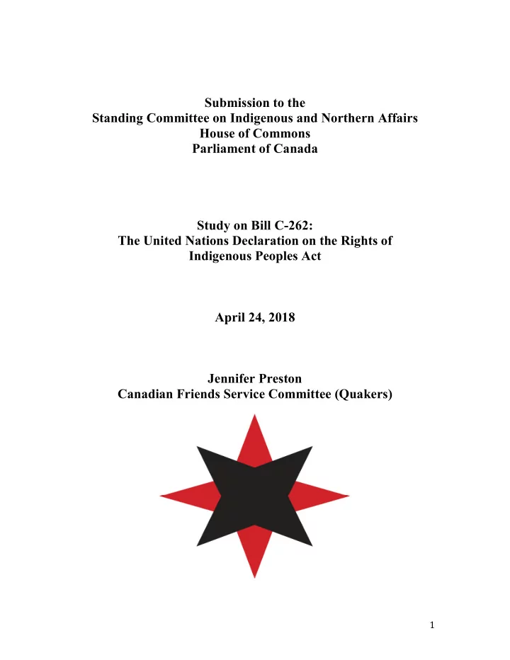 submission to the standing committee on indigenous and