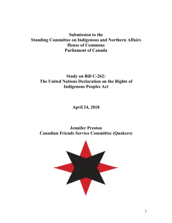 Submission to the Standing Committee on Indigenous and Northern Affairs House of Commons