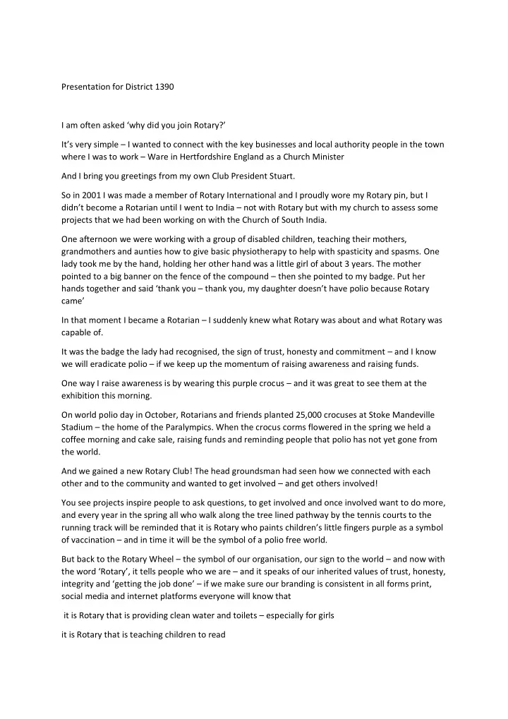 presentation for district 1390 i am often asked why did