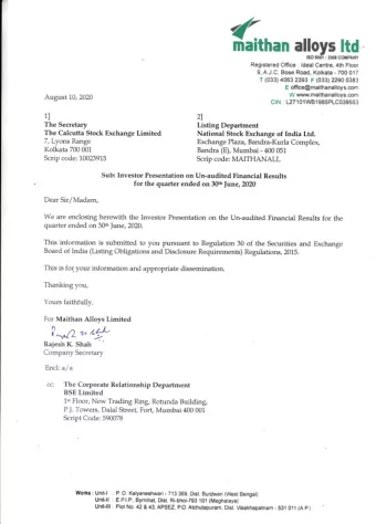 In  Investor Pr  Presentation  August 2020  Safe Harbor This presentation and the accompanying