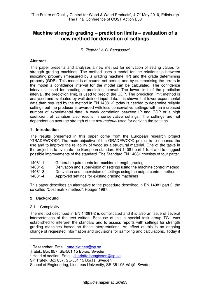machine strength grading prediction limits evaluation of