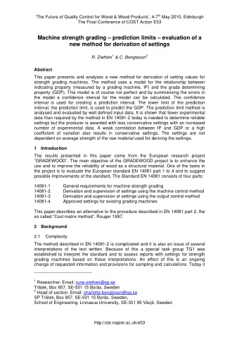 Machine strength grading  prediction limits  evaluation of a  new method for derivation of