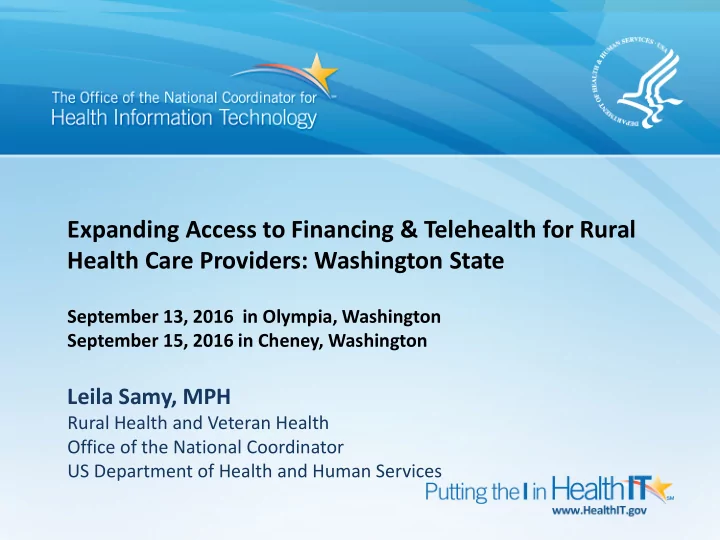 expanding access to financing telehealth for rural health