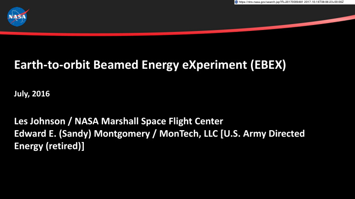 earth to orbit beamed energy experiment ebex