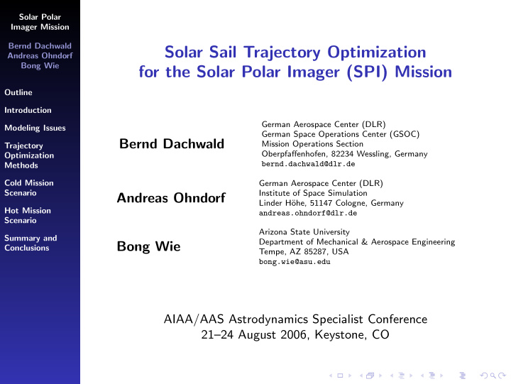 solar sail trajectory optimization