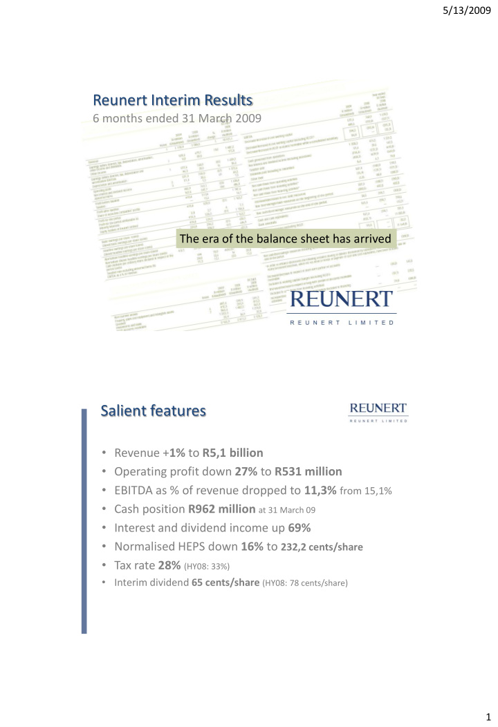 reunert interim results