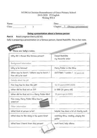 NTJWJA Christian Remembrance of Grace Primary School  2019-2020 P5 English  Writing WS 6  Name: