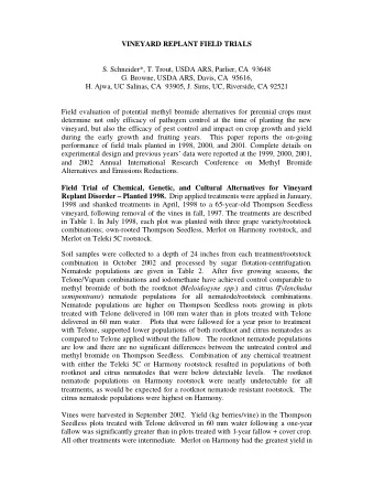 VINEYARD REPLANT FIELD TRIALS  S. Schneider*, T. Trout, USDA ARS, Parlier, CA  93648  G. Browne,
