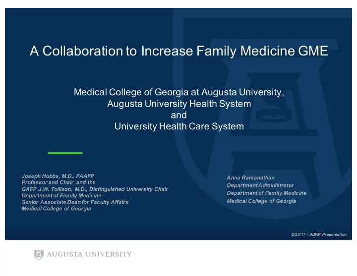 a collaboration to increase family medicine gme