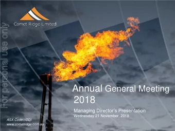 2018  Managing Directors Presentation  Wednesday 21 November, 2018  ASX Code : COI