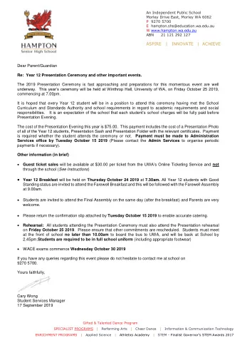 at 9.00am.  Students are invited to attend the Final Assembly on the same day (after the