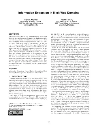 Information Extraction in Illicit Web Domains  Mayank Kejriwal  Pedro Szekely  Information Sciences