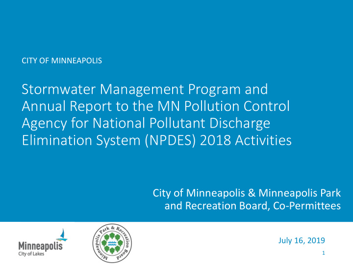 stormwater management program and annual report to the mn