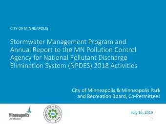 Stormwater Management Program and  Annual Report to the MN Pollution Control  Agency for National