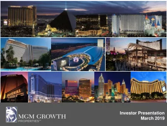 Investor Presentation  March 2019  Forward-Looking Statements  Statements in this presentation that