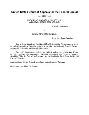 United States Court of Appeals for the Federal Circuit  2008-1284, -1340  CROWN PACKAGING