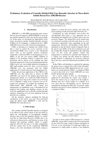 Preliminary Evaluation of Centrally Shielded Disk-Type Burnable Absorber in Three-Batch
