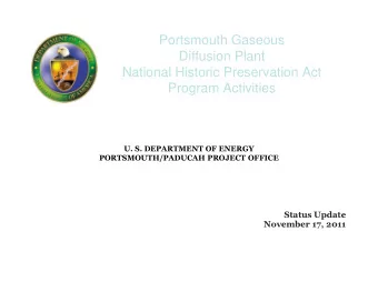 Portsmouth Gaseous  Diffusion Plant  National Historic Preservation Act  Program Activities  U. S.