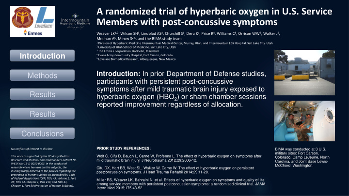 a randomized trial of hyperbaric oxygen in u s service