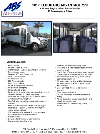 2017 ELDORADO ADVANTAGE 270  6.8L Gas Engine - Ford E-450 Chassis  28 Passengers + Driver  Standard