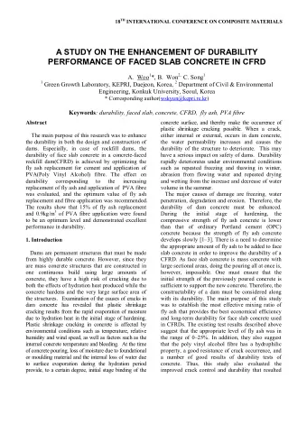 A STUDY ON THE ENHANCEMENT OF DURABILITY  PERFORMANCE OF FACED SLAB CONCRETE IN CFRD A. Woo 1 *, B.