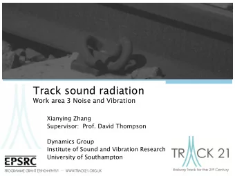 Track sound radiation Work area 3 Noise and Vibration  Xianying Zhang  Supervisor:  Prof. David