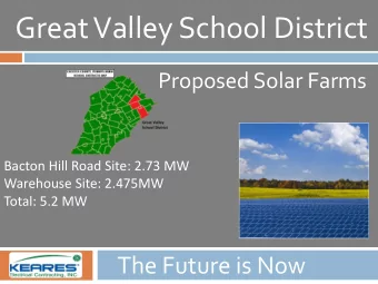 Proposed Solar Farms  Bacton Hill Road Site: 2.73 MW  Warehouse Site: 2.475MW Total: 5.2 MW The