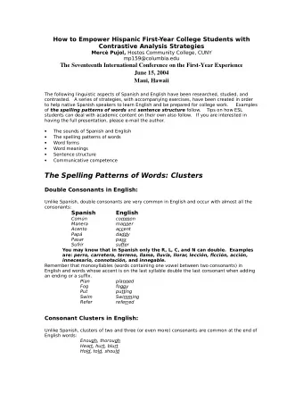 The Spelling Patterns of Words: Clusters  Double Consonants in English:  Unlike Spanish, double