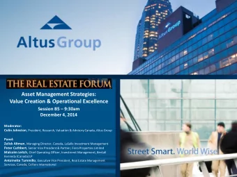 Asset Management Strategies:  Value Creation &amp; Operational Excellence Session B5  9:30am