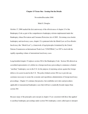 Chapter 15 Turns One:  Ironing Out the Details  November/December 2006  Mark G. Douglas  October