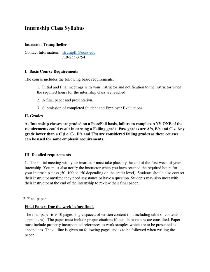 internship class syllabus